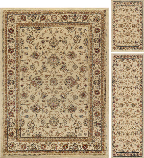 Raleigh Traditional Floral Beige 3-Piece Area Rug Set