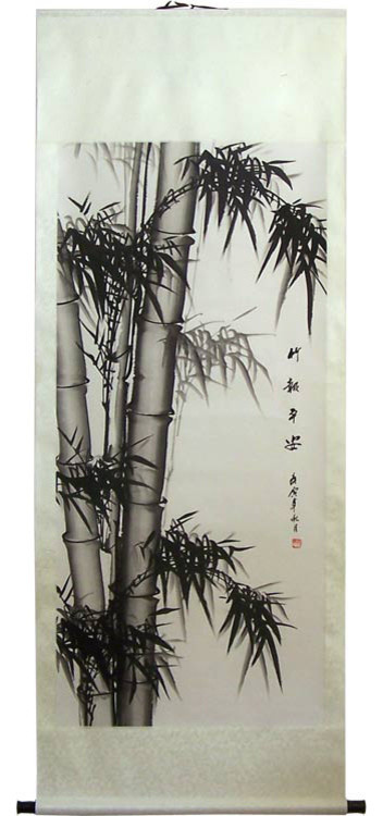 68" Tall Giant Gray Bamboo Scroll Chinese Scroll Painting
