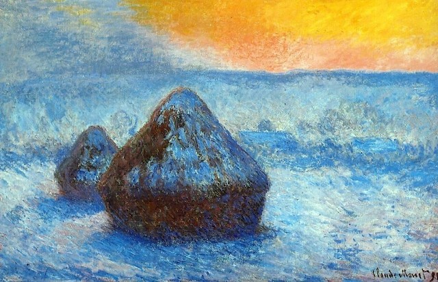 Claude Oscar Monet Grainstacks at Sunset Snow Effect Wall Decal