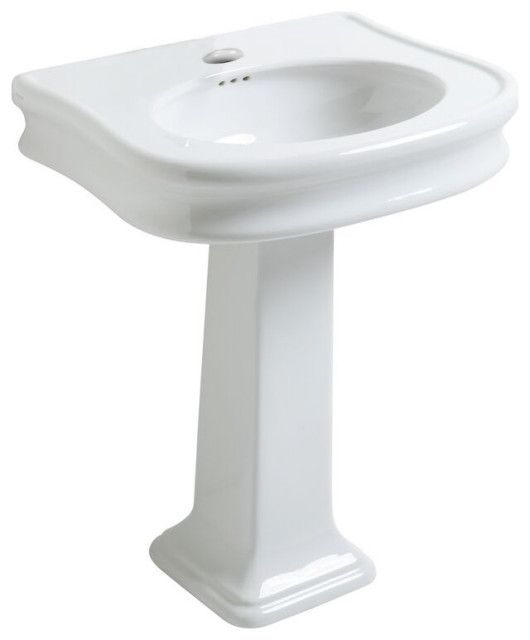Pedestal Sink, Integrated Oval Bowl, Seamless Rounded Decorative Trim