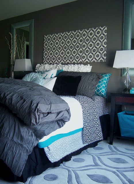 gray and turquoise bedroom - contemporary - bedroom - grand rapids