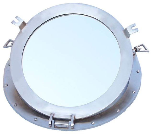 Brushed Nickel Decorative Ship Porthole Mirror 17
