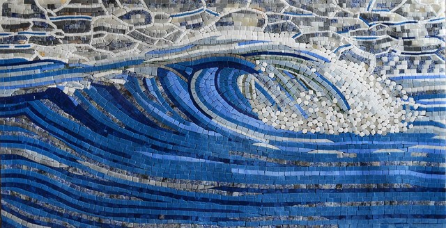 Detailed Wave Design Marble Mosaic, 35"x71"