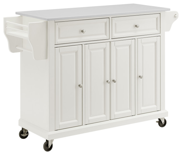 Full Size Granite Top Kitchen Cart, White/White