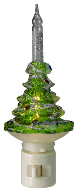 6.5" Green and White Christmas Tree Bubble Night Light