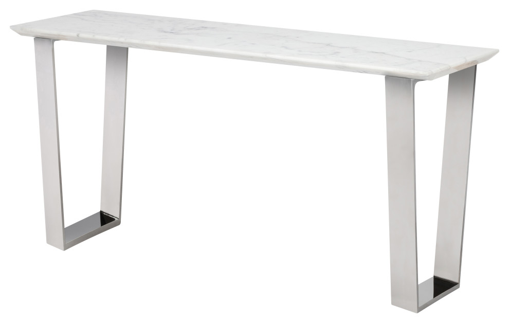 Catrine Console Table, White Marble/Polished Stainless
