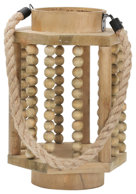 Wood 11" Lantern With Rope Handle, Brown