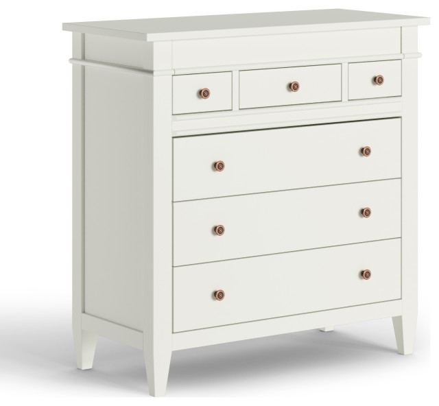 Carlton Solid Wood Bedroom Chest of Drawers, White Transitional