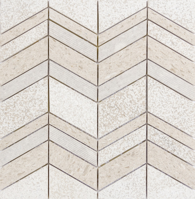 Limestone Ivory 12"x12" Limestone Mosaic Tile, Set of 10 Traditional