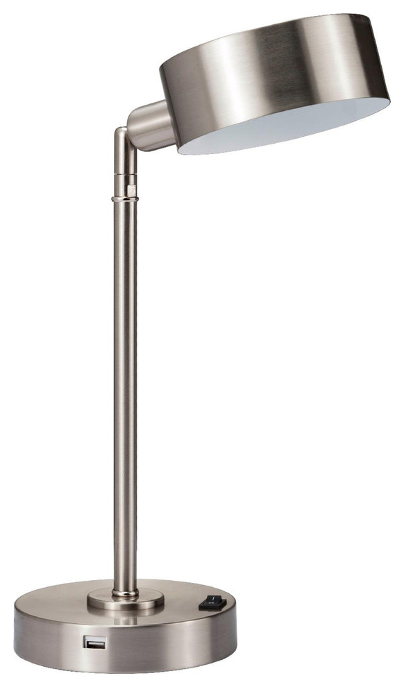 15" Tall "Cambert" LED Table Lamp With USB Port, Brushed Silver Finish
