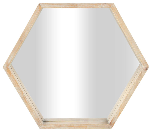 Cheungs Wooden Frame Hexagon Mirror with Hanging Hooks Wall Mirrors