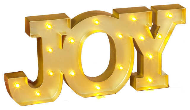 JOY LED Illuminated Metallic Marquee Word Sign 9" Holiday Decor, Gold