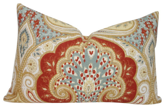 latika kravet circus rust blue and tan linen lumbar pillow paisley print mediterranean decorative - Decorative Lumbar Pillows latika kravet circus rust blue and tan linen lumbar pillow paisley print mediterranean decorative - Decorative Lumbar Pillows