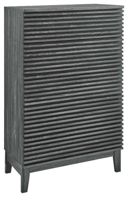 Modway Render 5-Drawer Modern Particleboard Wood Dresser Chest in Charcoal - Farmhouse ...