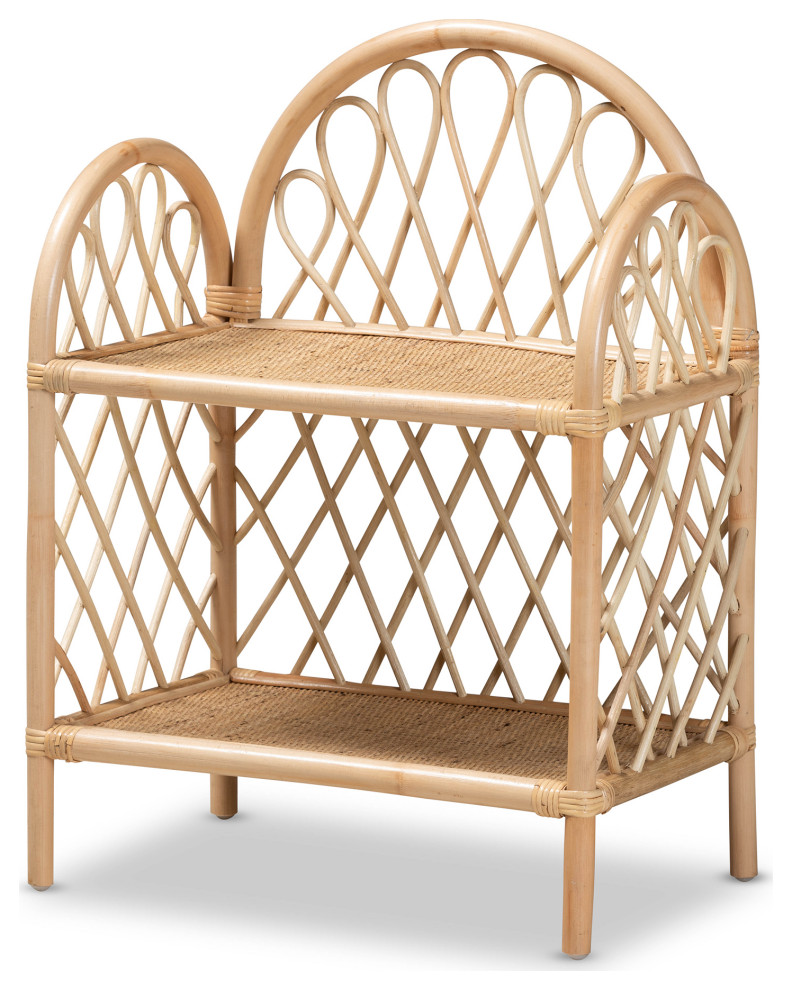 Kordell Modern Bohemian Natural Brown Rattan 2Tier Display Shelf Tropical Display And Wall