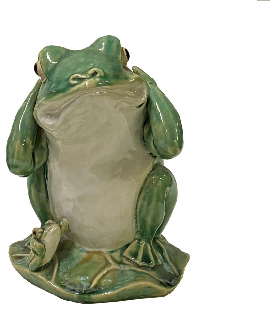 Handmade Light Green Small Ceramic Animal Frogs Figure Display Art