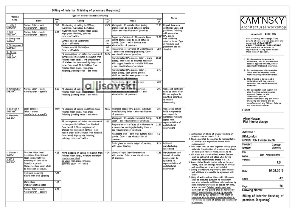 Проект рабочей документации (чертежей) для квартиры в Лондоне