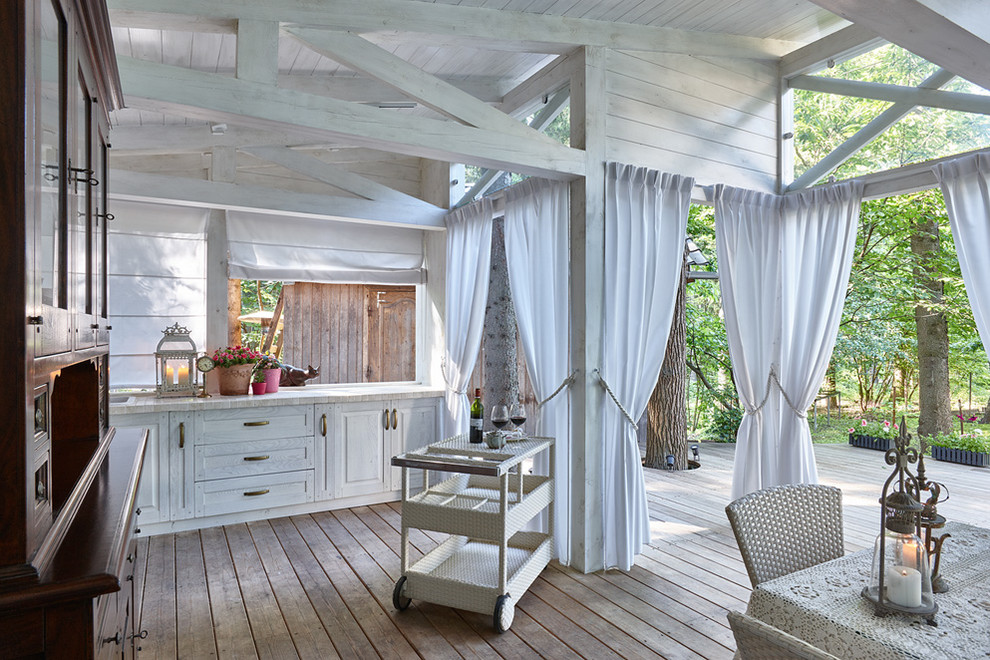 Photo of a country backyard deck in Moscow.