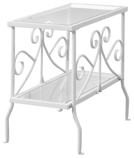 Accent Table White Metal With Tempered Glass Traditional Side
