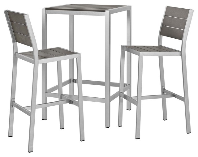 Modern Outdoor Bar Stool And Table Set Aluminum Metal Steel Gray Modern Outdoor Bar Stool And Table Set