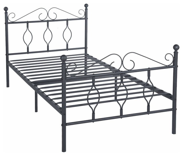 Single Bed Black Finished Metal Frame With Vintage Headboard And Single Bed Black Finished Metal Frame With Vintage Headboard And Footboard Traditional Frames By Decor Love