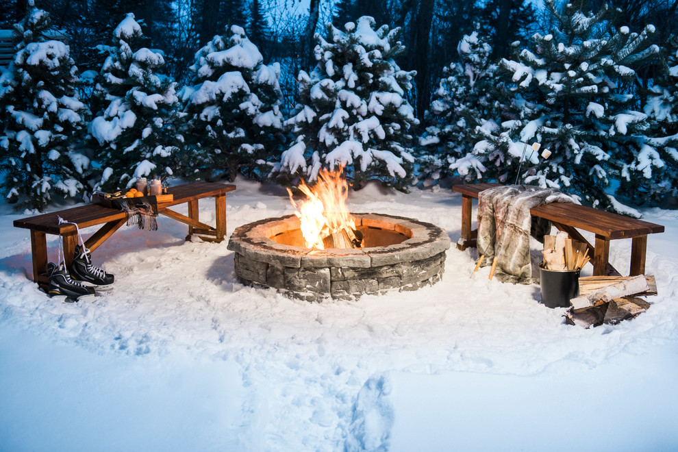 Rosetta Belvedere Firepit In Winter Traditional Landscape Other By Barkman Concrete Ltd