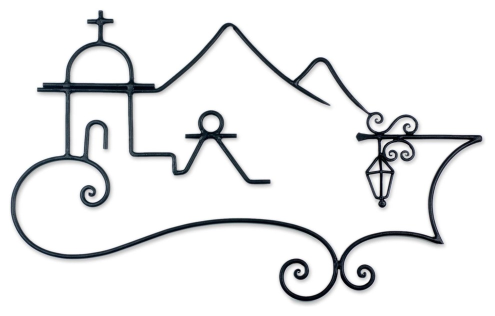 Colonial Town Wrought Iron Wall Sculpture Mediterranean Metal Wall
