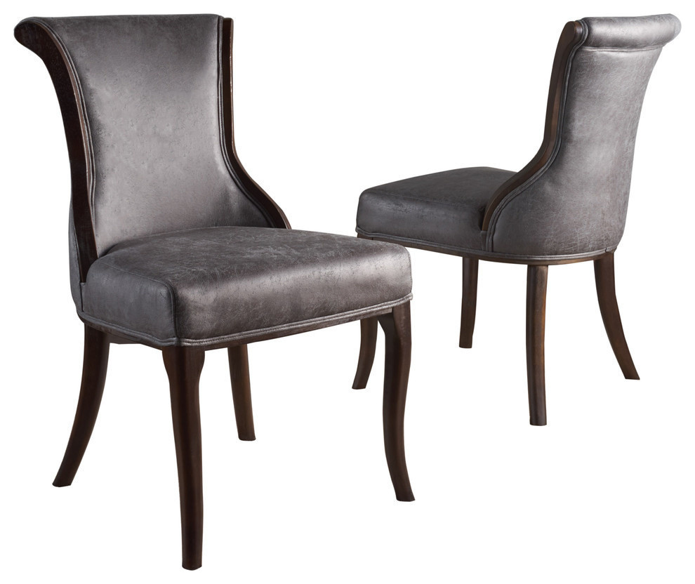 GDF Studio Lexia Classic Slate Microfiber Dining Chair, Set of 2