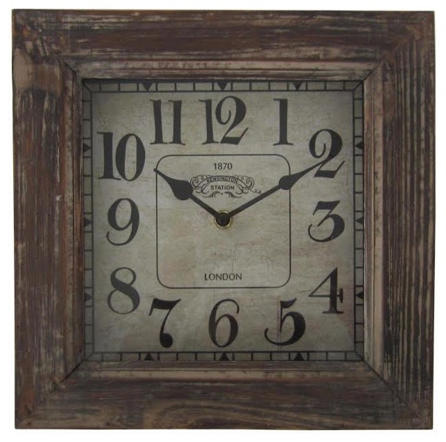11" Wood Square Clock Rustic Wall Clocks by Cheungs
