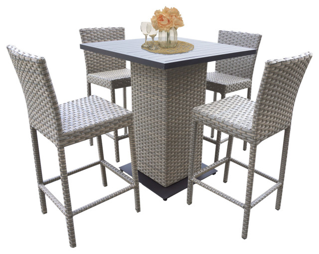 Monterey Pub Table Set, Barstools 5 Piece Wicker Patio Furniture Grey
