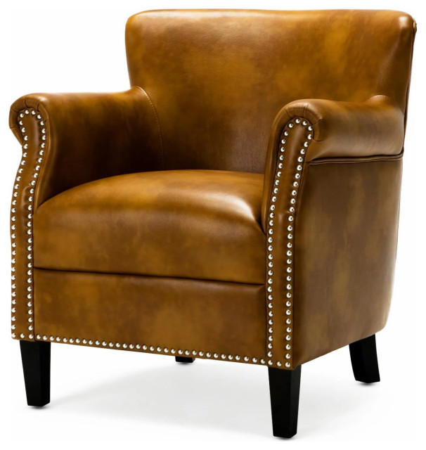 Classic Accent Chair with Leather Gel Upholstery and Nailhead Trim