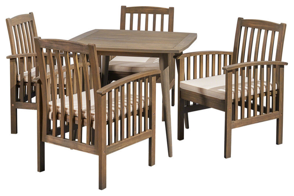 GDF Studio Alma Outdoor 4-Seater 36" Square Acacia Dining Set With Straight Legs