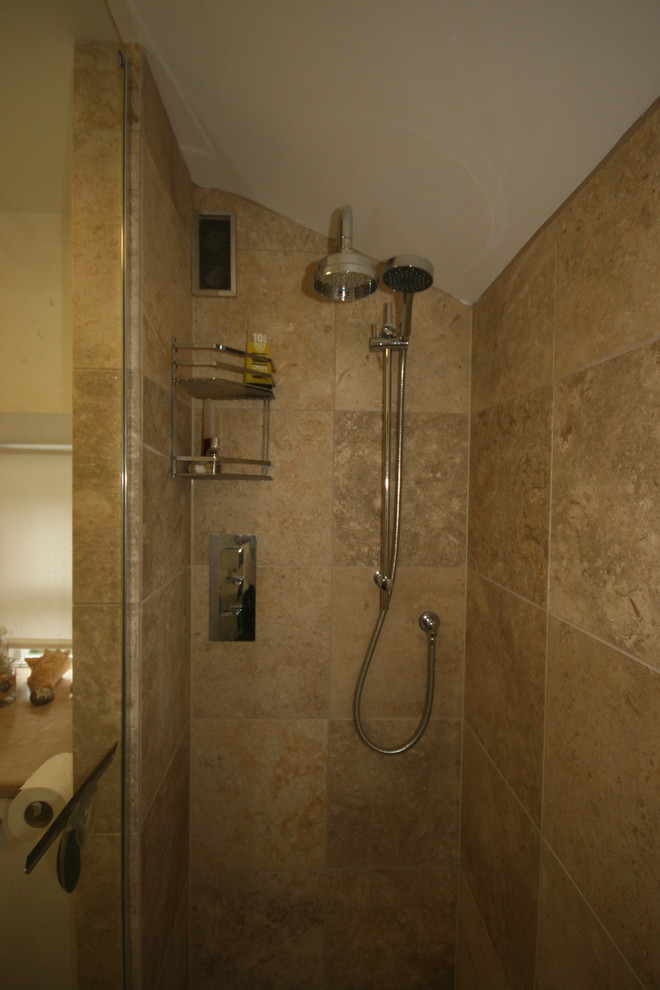 This is an example of a small transitional 3/4 bathroom in Other.