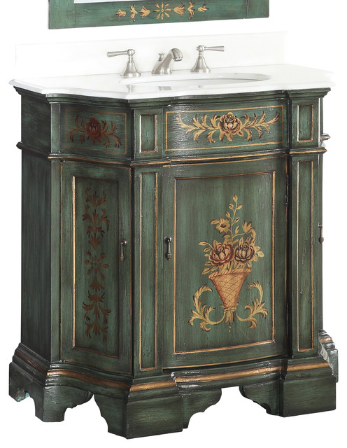 Houzz Chans Furniture Hand Painted Crossfield Bathroom Sink Hand Painted Crossfield Bathroom Sink Vanity Dark Green 35 Traditional