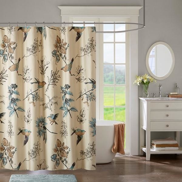 Madison Park Printed Cotton Shower Curtain With Khaki Finish MP704246