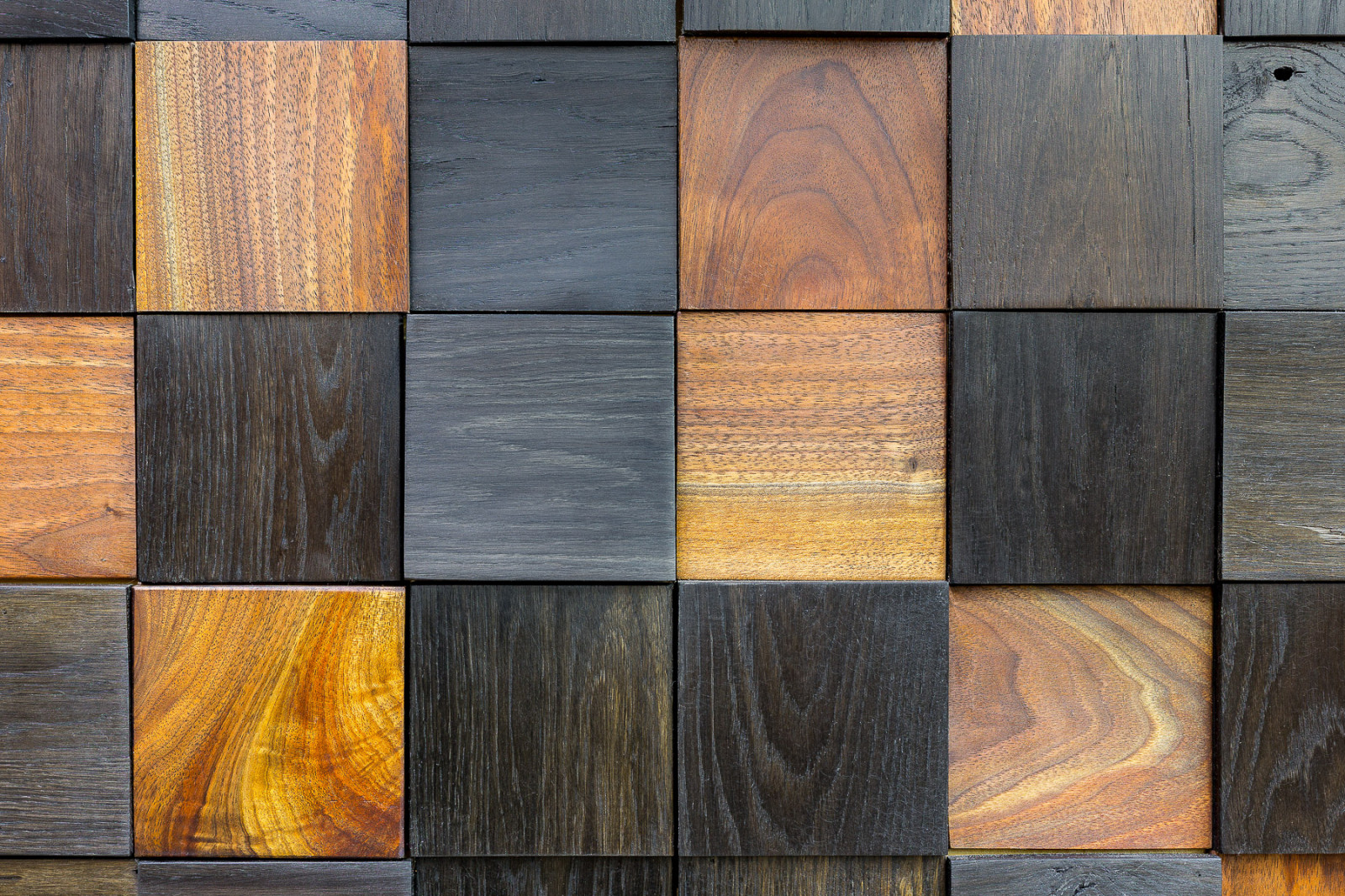 Мозаика 3D микс, массив черного ореха и мореного дуба. Пиксели разной высоты