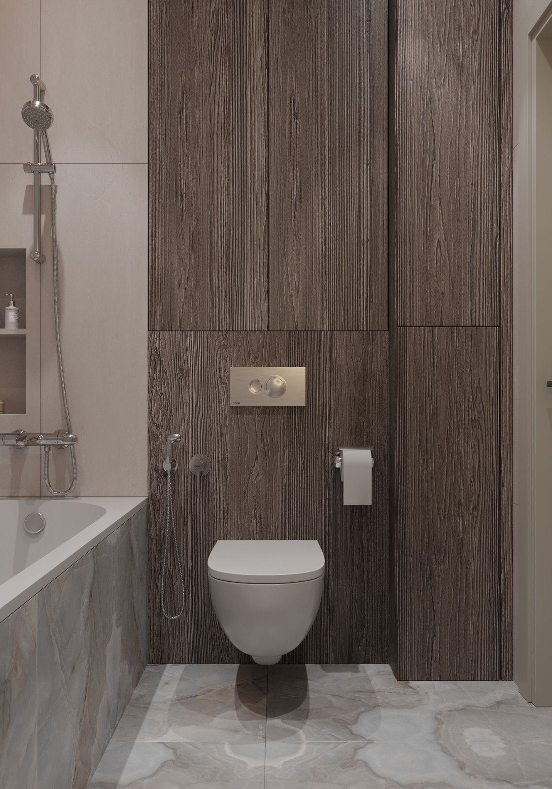 Ванная с керамогранитом под оникс