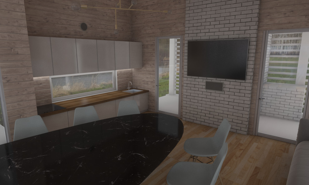 Интерьеры бани и беседки на берегу реки