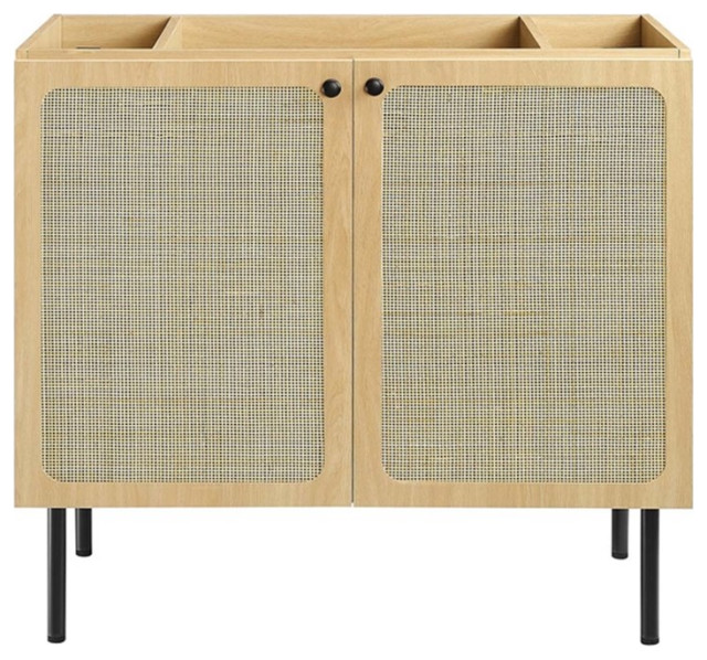 Modway Chaucer 48" Wood & Rattan Bathroom Vanity Cabinet in Black/Oak ...