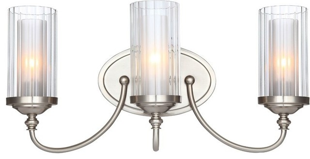 Lexington 3 Light Wall Mount Satin Nickel Clear Ribbed Frosted