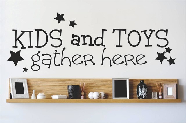 Decal Vinyl Wall Sticker, Kids And Toys Gather Here Quote, 8x30