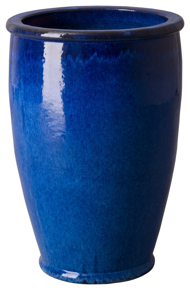 Elegant Round Fluted Plant Pot 36 41 or 46cm diameter Gey or Blue Accents 