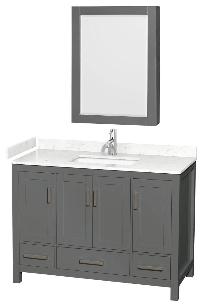 Sheffield 48 Single Vanity Dark Gray Carrara Marble Top Medicine Cabinet Transitional