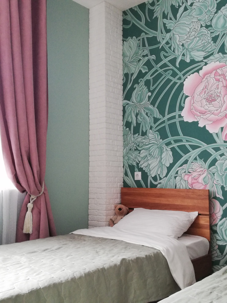 Дизайн проект комнаты для девочек. Роспись на стене в стиле Модерн