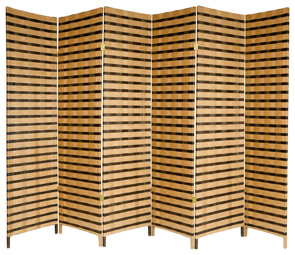 6' Tall Two Tone Natural Fiber Room Divider, 6 Panel
