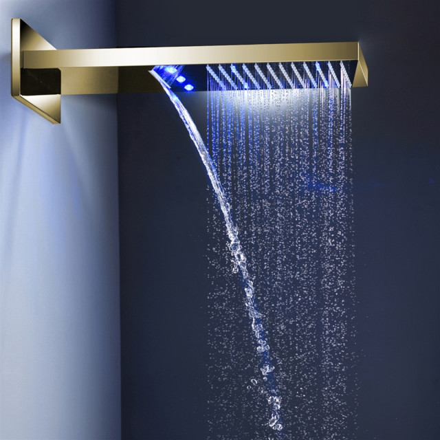 Fontana LED WaterFall/RainFall Brushed Gold Shower Head - Contemporary ...