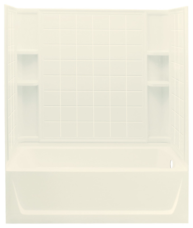 Sterling Ensemble 60.25"x32"x74" Vikrell Right-Hand Bath, Biscuit