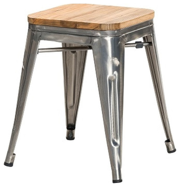Plata Import Maple Wooden Top Bar Stools 18in (Set of 4) Industrial