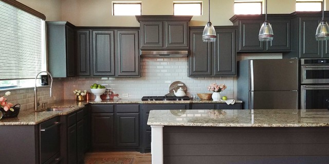Kitchen Cabinets And Shiplap Walls In Kendall Charcoal Country