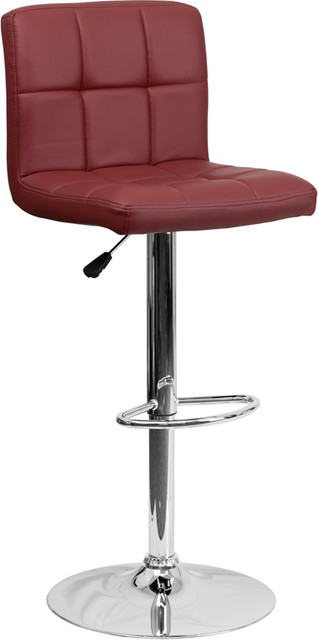 Black Quilted Vinyl Adjustable Height Bar Stool with Arms /& Chrome Base